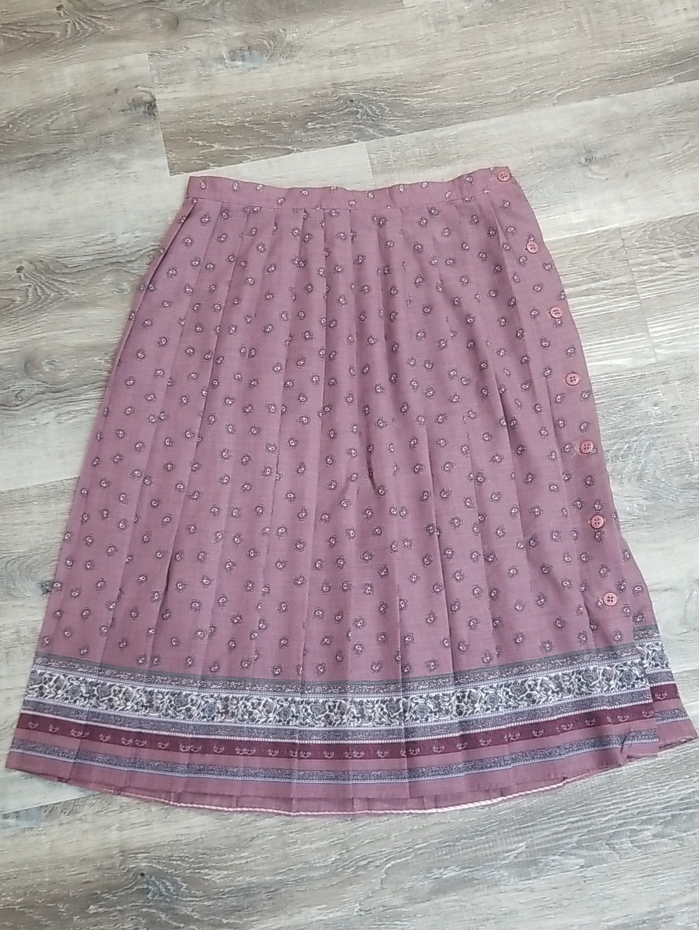 Vintage Pleated Women's Dusty Mauve Printed A-Line Skirt